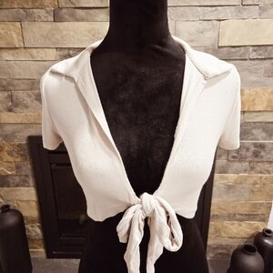Garage Crop Tie Front Polo Size Medium  Cream